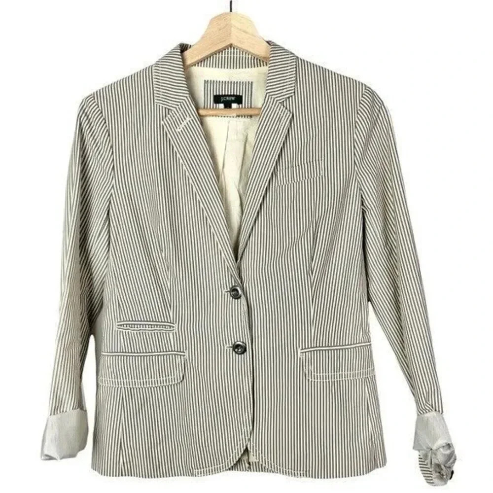 J. Crew Gray & Cream Seersucker Schoolboy Two Button Blazer 2